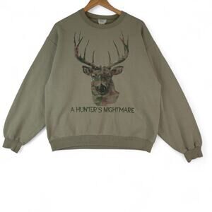 Vintage 90s American Tradition Sweater Mens L Hunters‎ Nightmare Camo Buck Deer